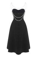 Ashur Pearl Detail A Line Midi Dress In Black
