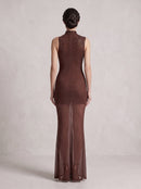 Felnor Sleeveless Rhinestone Mesh Maxi Dress