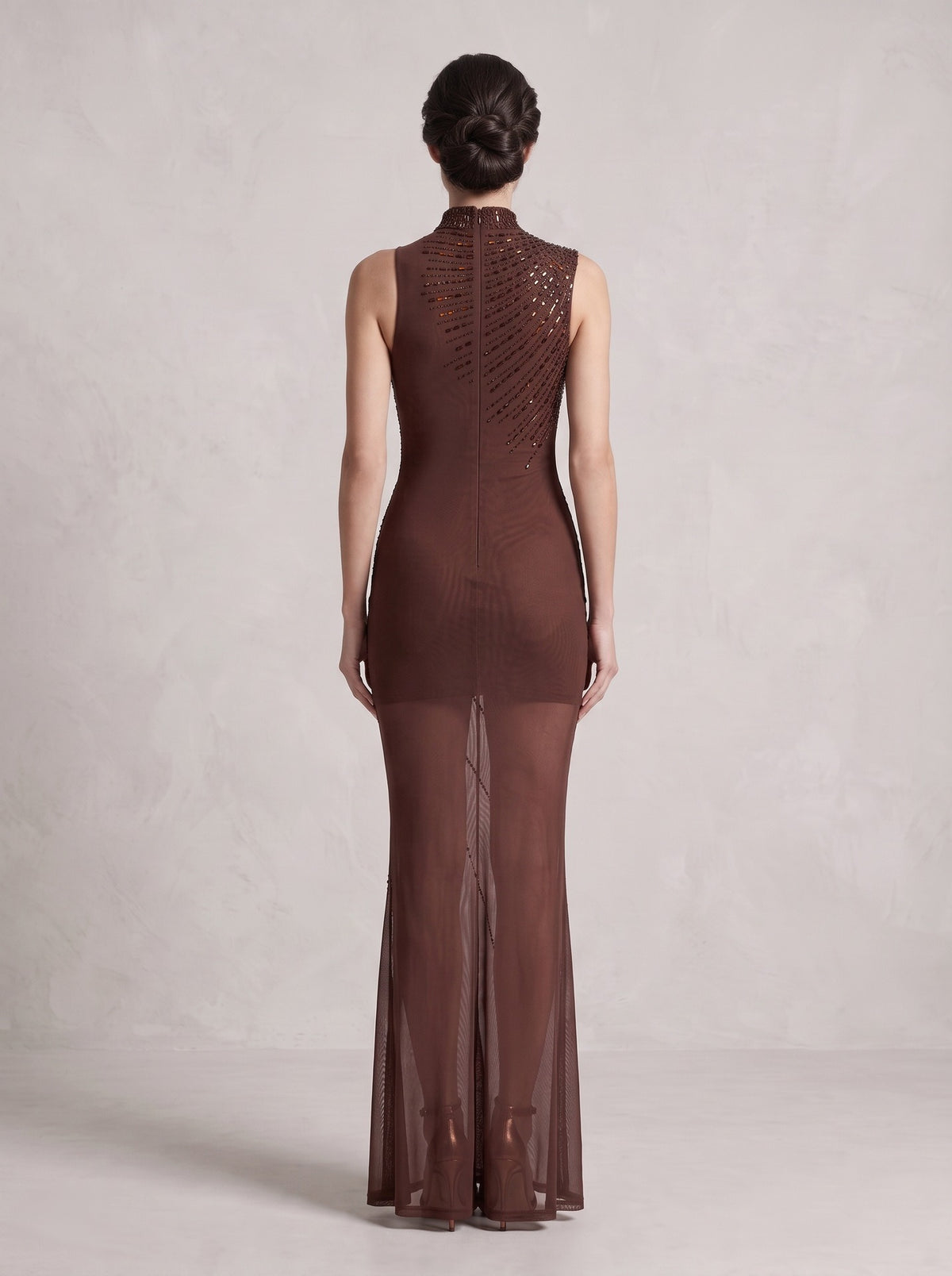 Felnor Sleeveless Rhinestone Mesh Maxi Dress
