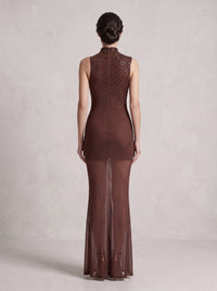 Felnor Sleeveless Rhinestone Mesh Maxi Dress