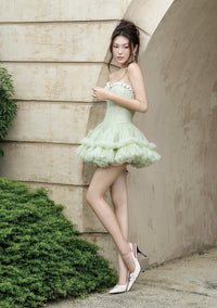 Findlay Strapless Floral Skater Mini Dress In Green
