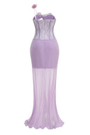 Isoclinal One Shoulder Floral Maxi Dress In Lavender