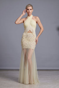 Gurnex Halter Crystal Tassel Detail Maxi Dress