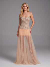 Corvenk Strapless Embellished Mesh A Line Maxi Dress