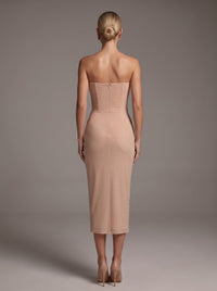 Qelvan Strapless Flower Embellished Midi Dress
