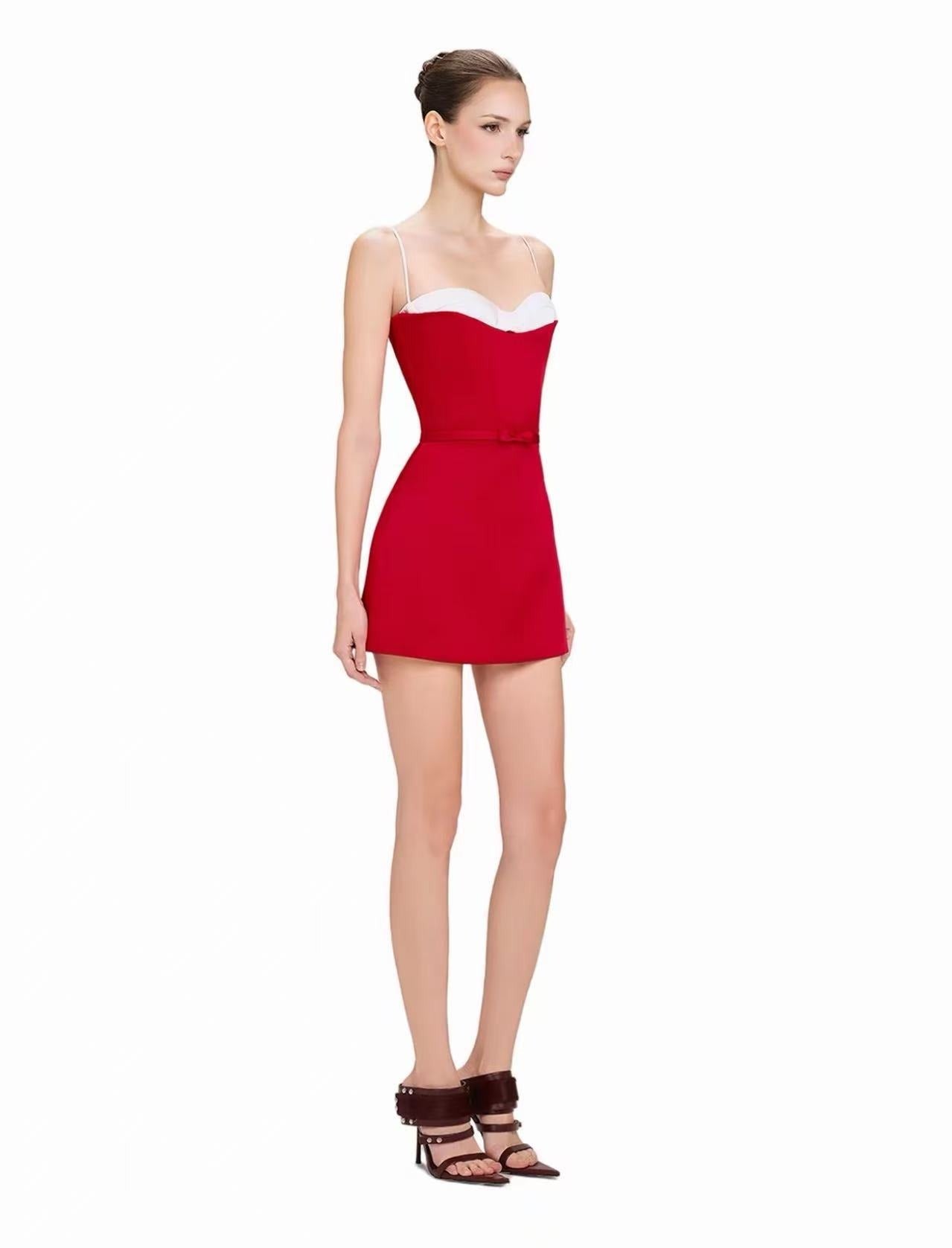 Galian Red Color Block Mini Dress