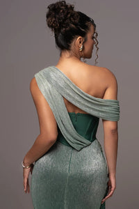 Piroska Ribbon-Design Corset Maxi Dress In Green