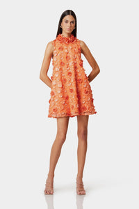 Anais Orange Faux-Flower Mini Dress