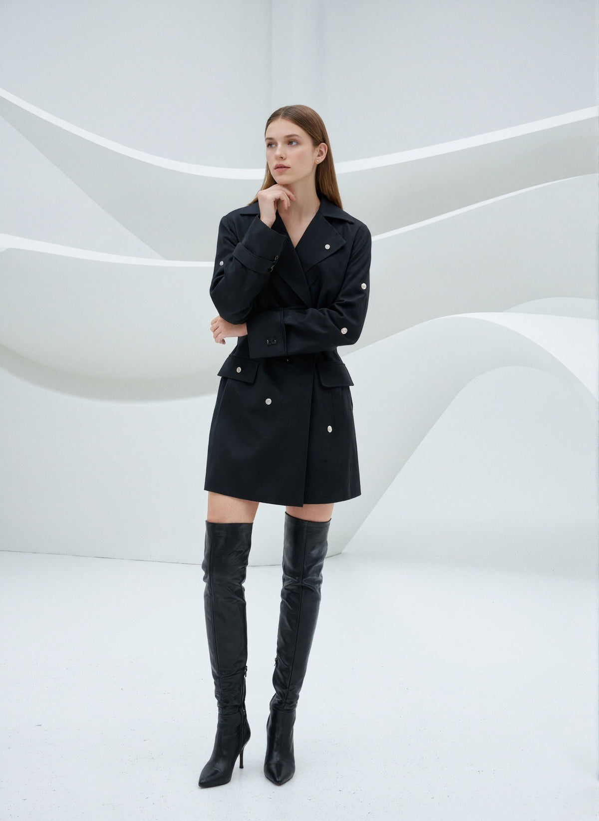 Kacia Long Sleeve Crystal Belt Mini Dress