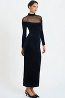 Doryxel Long Sleeve Mesh Insert Maxi Velvet Dress