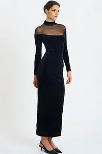 Doryxel Long Sleeve Mesh Insert Maxi Velvet Dress