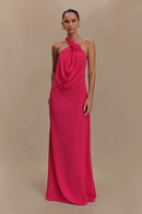 Janusz Halter Floral Maxi Dress In Hot Pink
