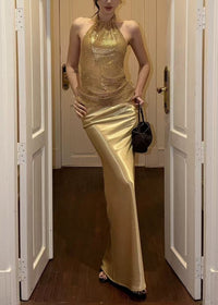 Zymera Halterneck Rhinestone Mesh Skirt Set