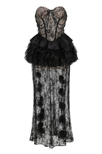Cindrel Strapless Lace Ruffle Maxi Dress