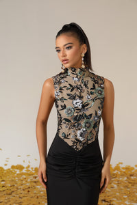 Ailbern Floral Embroidered Maxi Dress In Black