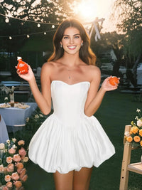 Alake Strapless Puff Dress In White