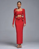 Dellis Flower Bandage Skirt Set In Red