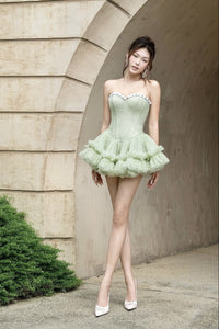 Findlay Strapless Floral Skater Mini Dress In Green