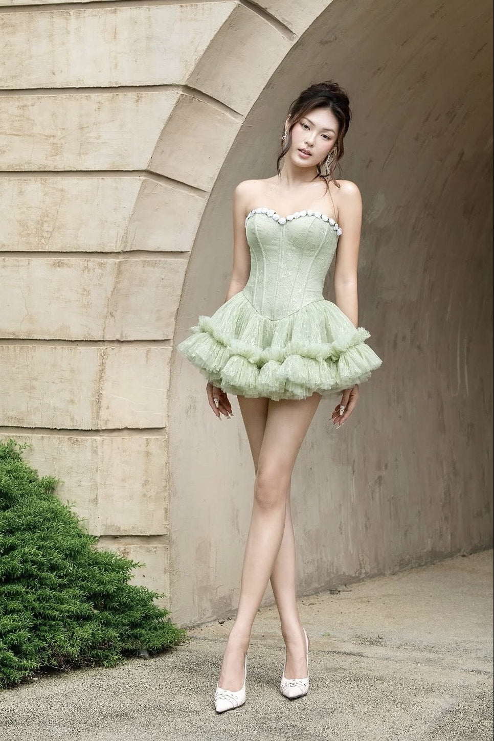 Findlay Strapless Floral Skater Mini Dress In Green