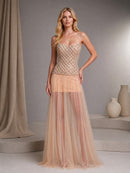 Corvenk Strapless Embellished Mesh A Line Maxi Dress