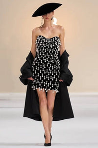 Faris Strapless Crystal Pearl Embellished Mini Dress In Black