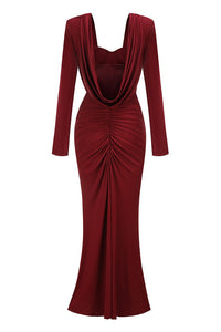 Evarik Long Sleeve Draped Bustier Maxi Dress