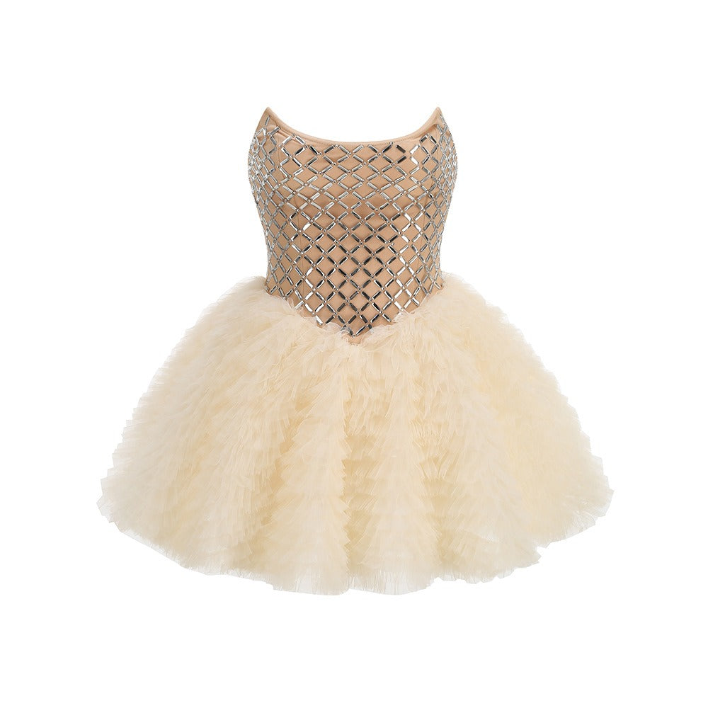 Jasken Waist Strapless Rhinestone Mini Dress