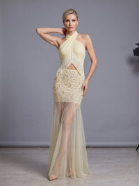Gurnex Halter Crystal Tassel Detail Maxi Dress