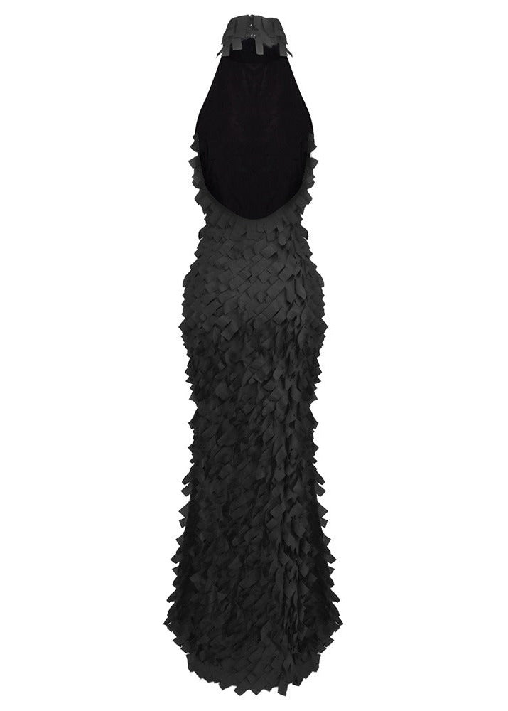 Yskora Halter-Neck Petal-Detail Maxi Dress In Black