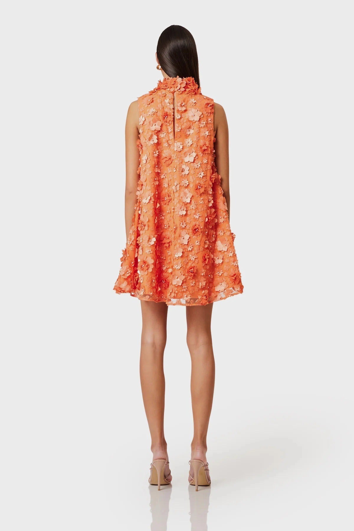 Anais Orange Faux-Flower Mini Dress