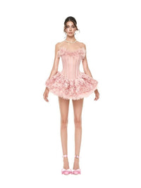 Lizzie Strapless Floral-Print Corset Mini Dress In Pink