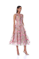 Neskor Embroidered Blush Midi Dress