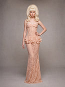 Luvren Pink Strapless Lace Peplum Maxi Dress