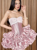 Nyriel Strapless Ruffle Corset Mini Dress In Pink