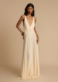 Juviko Lace Backless Maxi Dress In Beige