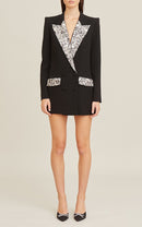 Finees Crystal Lapel Blazer Mini Dress In Black