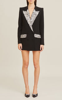 Finees Crystal Lapel Blazer Mini Dress In Black
