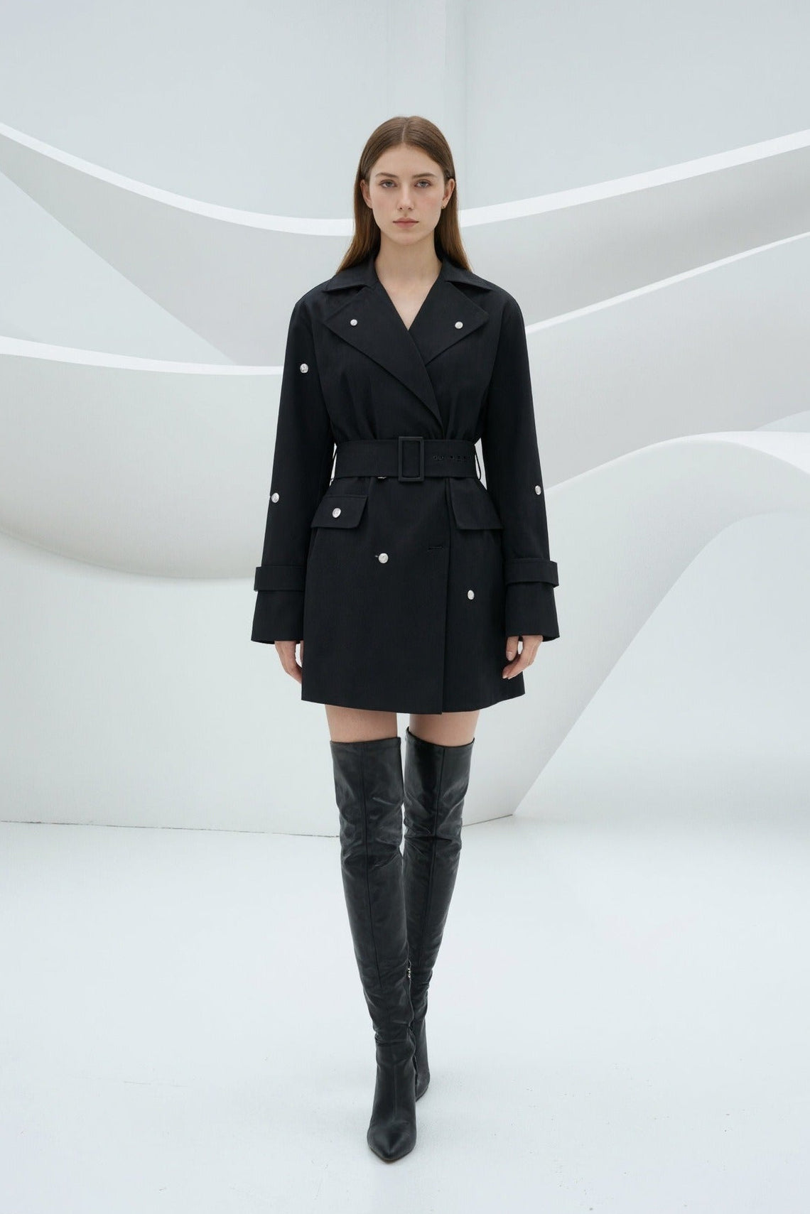 Kacia Long Sleeve Crystal Belt Mini Dress