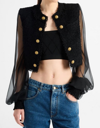 Bravexia Cropped Tweed and Mesh-Panel Jacket