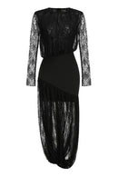 Savenzi Lace Draped Split Maxi Dress