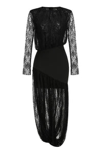 Savenzi Lace Draped Split Maxi Dress