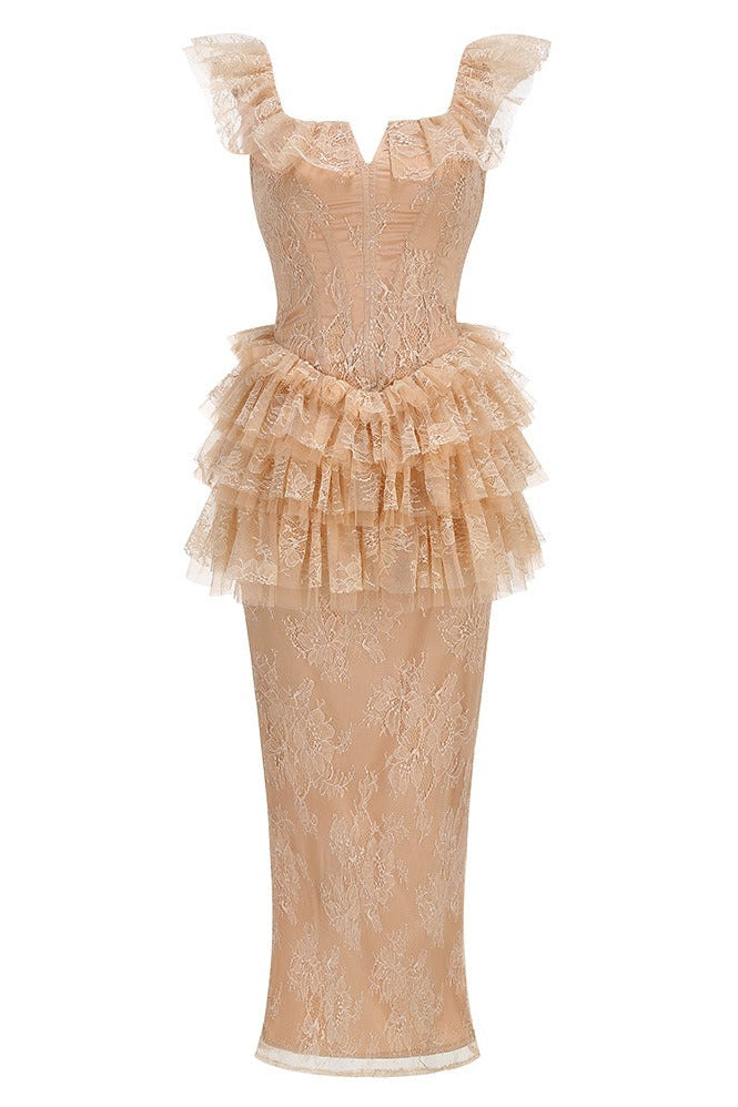 Hurnik Ruffle Lace Maxi Dress
