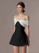 Grimric Black Off Shoulder Mini Dress with Twist Front