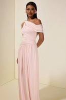 Elese Pink Asymmetrical Gathered Maxi Dress