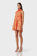 Anais Orange Faux-Flower Mini Dress