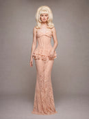 Luvren Pink Strapless Lace Peplum Maxi Dress