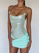 Quivyx Sequin Floral Draped Corset Mini Dress In Green