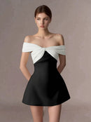 Grimric Black Off Shoulder Mini Dress with Twist Front