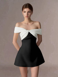 Grimric Black Off Shoulder Mini Dress with Twist Front
