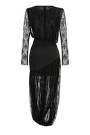 Savenzi Lace Draped Split Maxi Dress